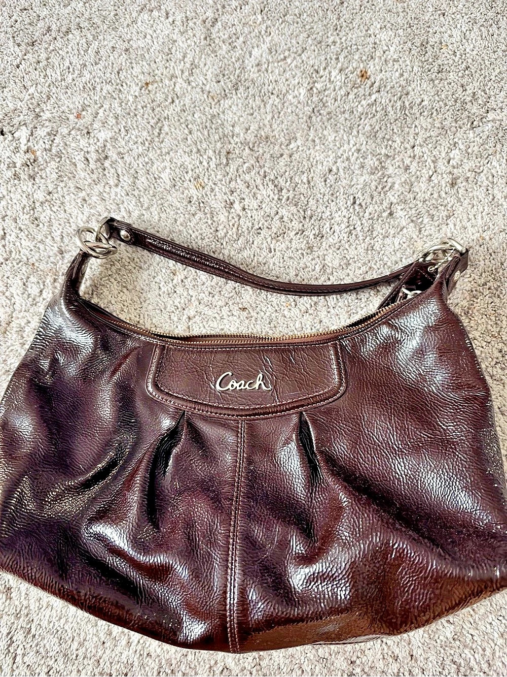 Coach Soho Pleated Patent Leather Hobo Bag in Brown